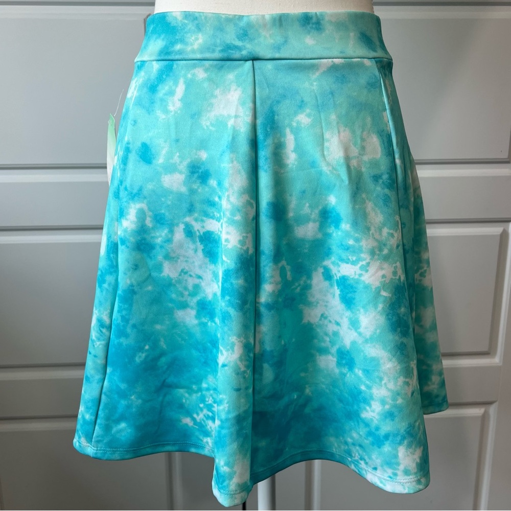 Decree Skater Skirt Aqua Blue Tie Dye Print Flared Mini Sporty Size Small‎